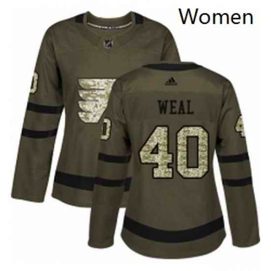 Womens Adidas Philadelphia Flyers 40 Jordan Weal Authentic Green Salute to Service NHL Jersey